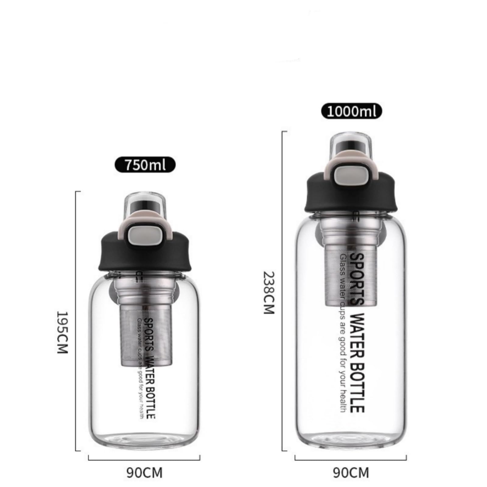 Glas-Tee-Flasche mit Teesieb, Gas-Tee-Becher mit Teesieb, Borosilikatglas-Infuser, Wasserflasche mit Strohhalm, Hülle, Verschlussdeckel und Griff, auslaufsicher (750 ml)
