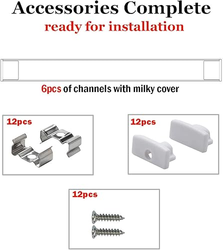 Miniatura 2 de Paquete de 6 canales de tira LED, fácil de cortar, aspecto profesional, extrusiones de perfil de aluminio LED en forma de U con cubierta y