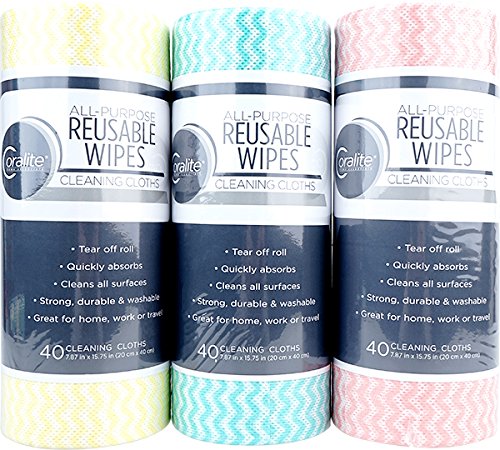 Coralite Home Essentials All-Purpose Reusable Wipes Cleansing Cloths, 40ct (Bulk case of 24)