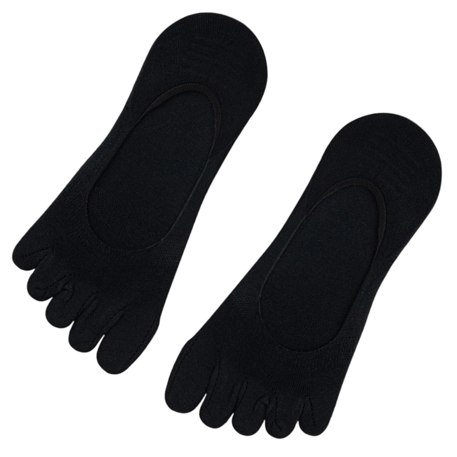 Cnrfeoap Unisex Black Women's Split Toe Not Show Socks Silicone Antislip Grip Breathable Cotton Five Finger Invisible Low Cut Boat Odor Resistant Cotton With Silicone Grip