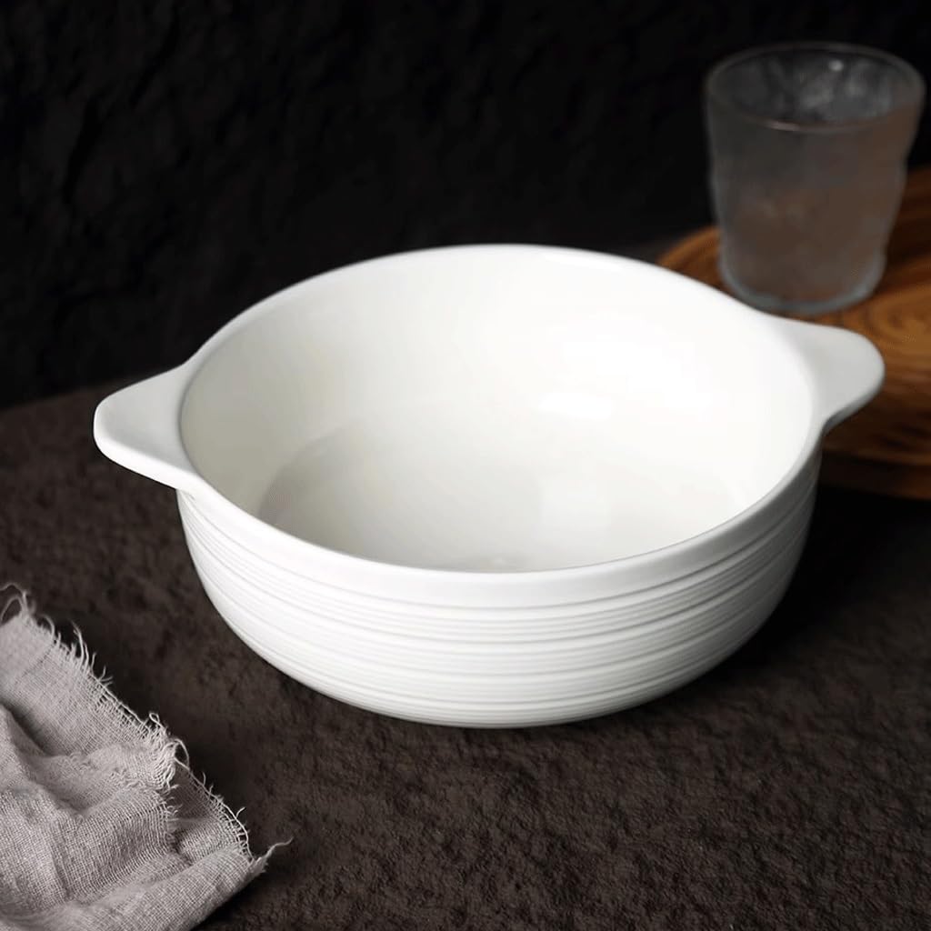 Miski do zupy ceramiczne podwójne ucho miska na zupę miska na makaron gospodarstwo domowe duża pojemność miska do zupy miska do pieczenia biała prosta duża miska miski obiadowe