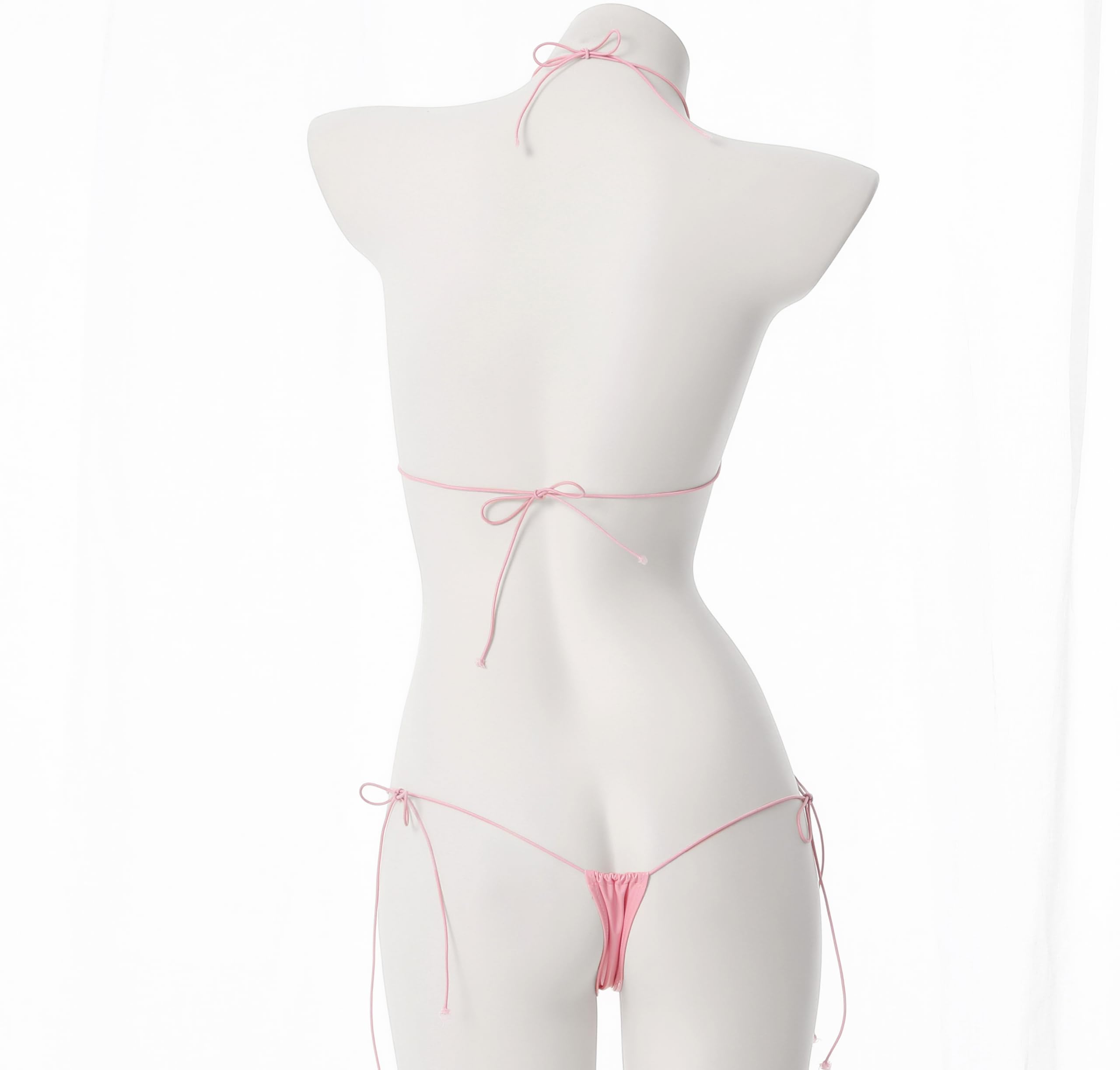 JasmyGirls Leather Micro Bikini Extreme Anime Lingerie Sexy Cosplay Outfit Japanese Bra Panty Set Two Piece Thong Swimsuit: Pink