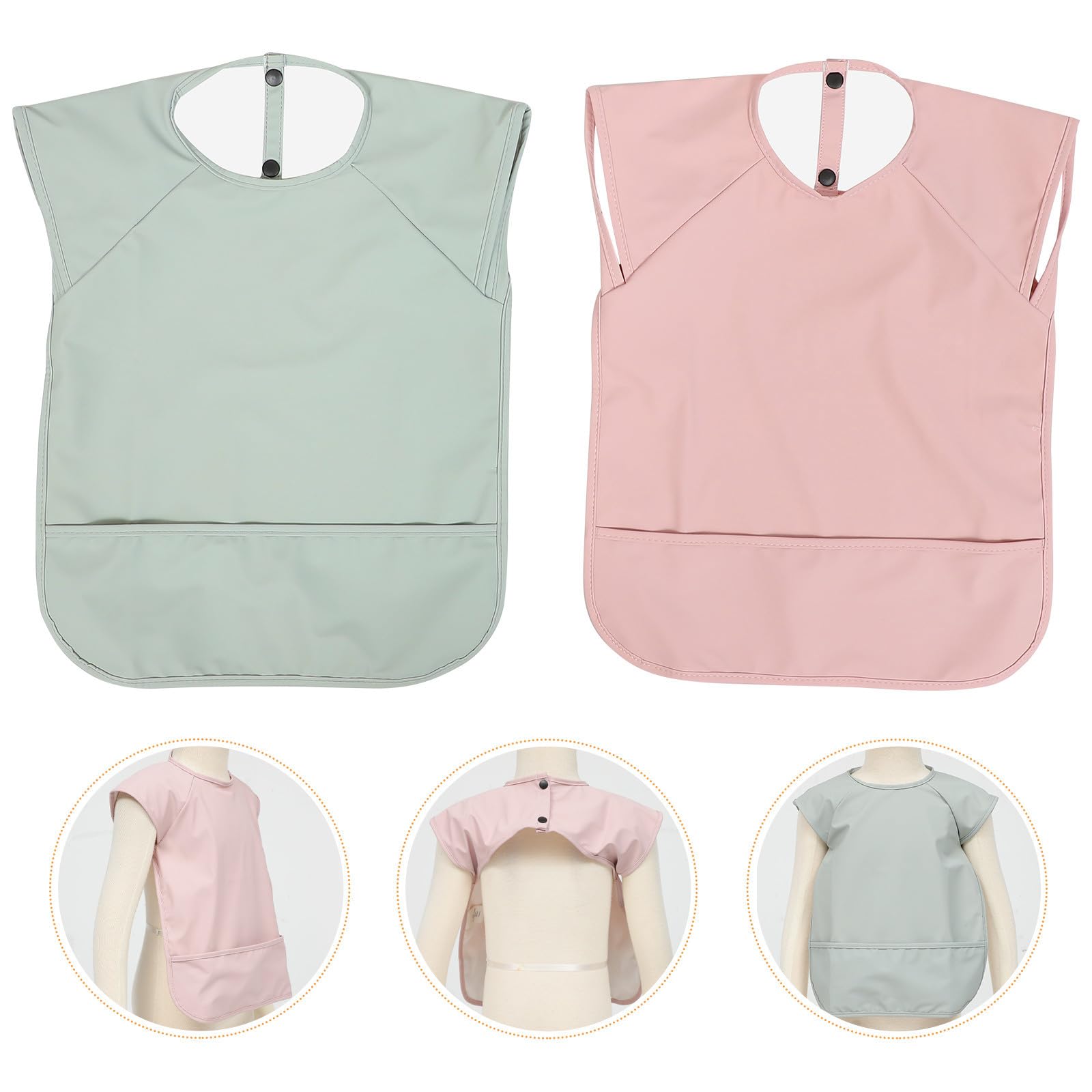 YARNOW Bavaglini reversibili in PU rosa e verde con tasca frontale, 2 pezzi per neonati 6-12 mesi