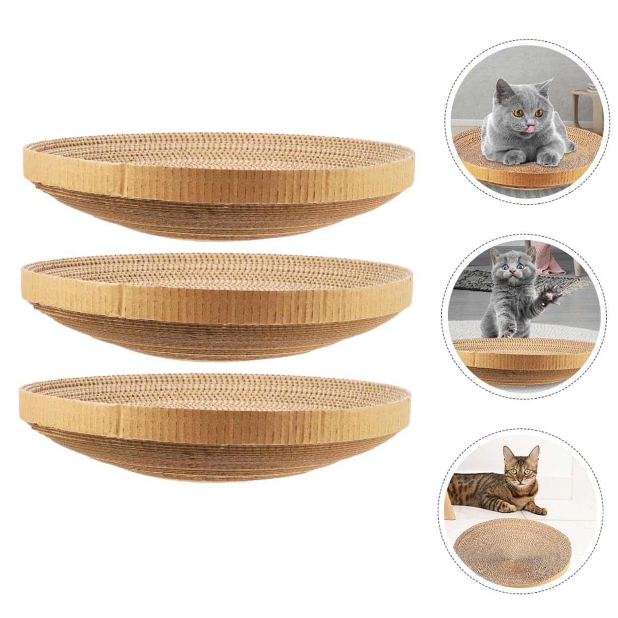 POPETPOP 3 Piezas Recambio Rascador para Gatos Redondo De CartóN Corrugado, DiseñO Circular, Ideal para ArañAr Y Descansar, Protege Muebles, 35 X 35 X 2.7 Cm