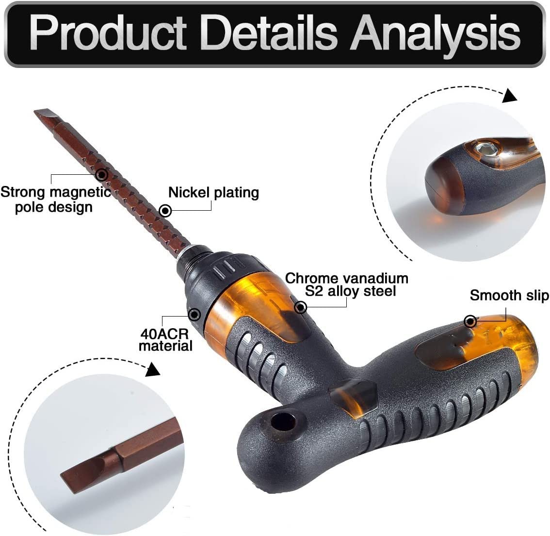 Dayalu 2 in 1 Reversible T-Handle Ratchet Screwdriver with Adjustable Length, Professional Repair Tool for Application, Screwdriver with Flat & Phillips Head 4