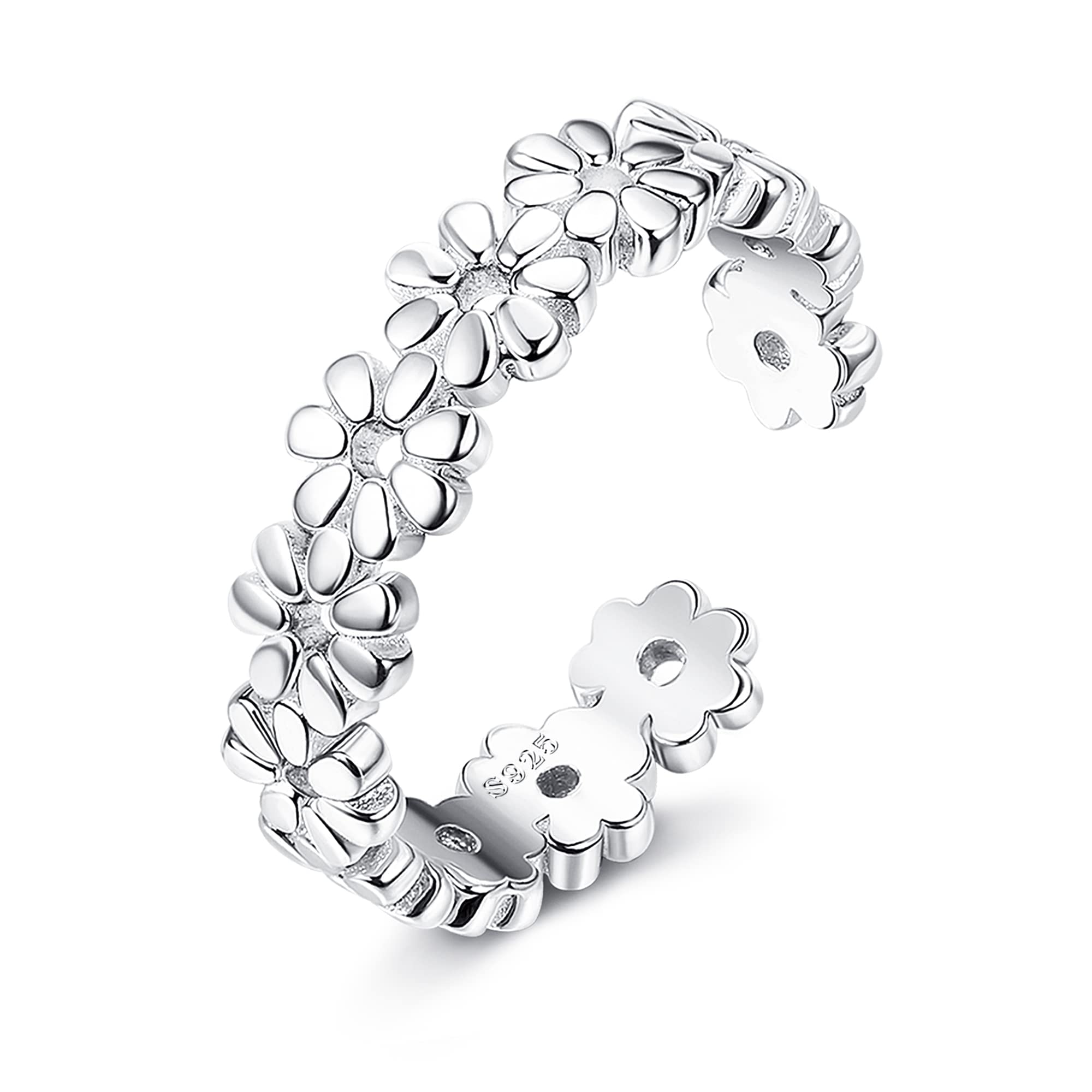 925 Sterling Silver Toe Rings for Women Hypoallergenic - Adjustable Silver Toe Ring For Women Flower CZ Opal Band Silver Rings Summer Beach Open Toe Rings Foot Jewelry