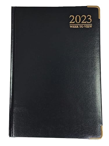 Diary 2023 A5 Week to View- Padded Metal Corner Office Desk Diary Daily Planner Bullet Journal Password Book Personalized Notebook Line Paper Work Diary Academic Notepad (A5 WTV, BlacK)