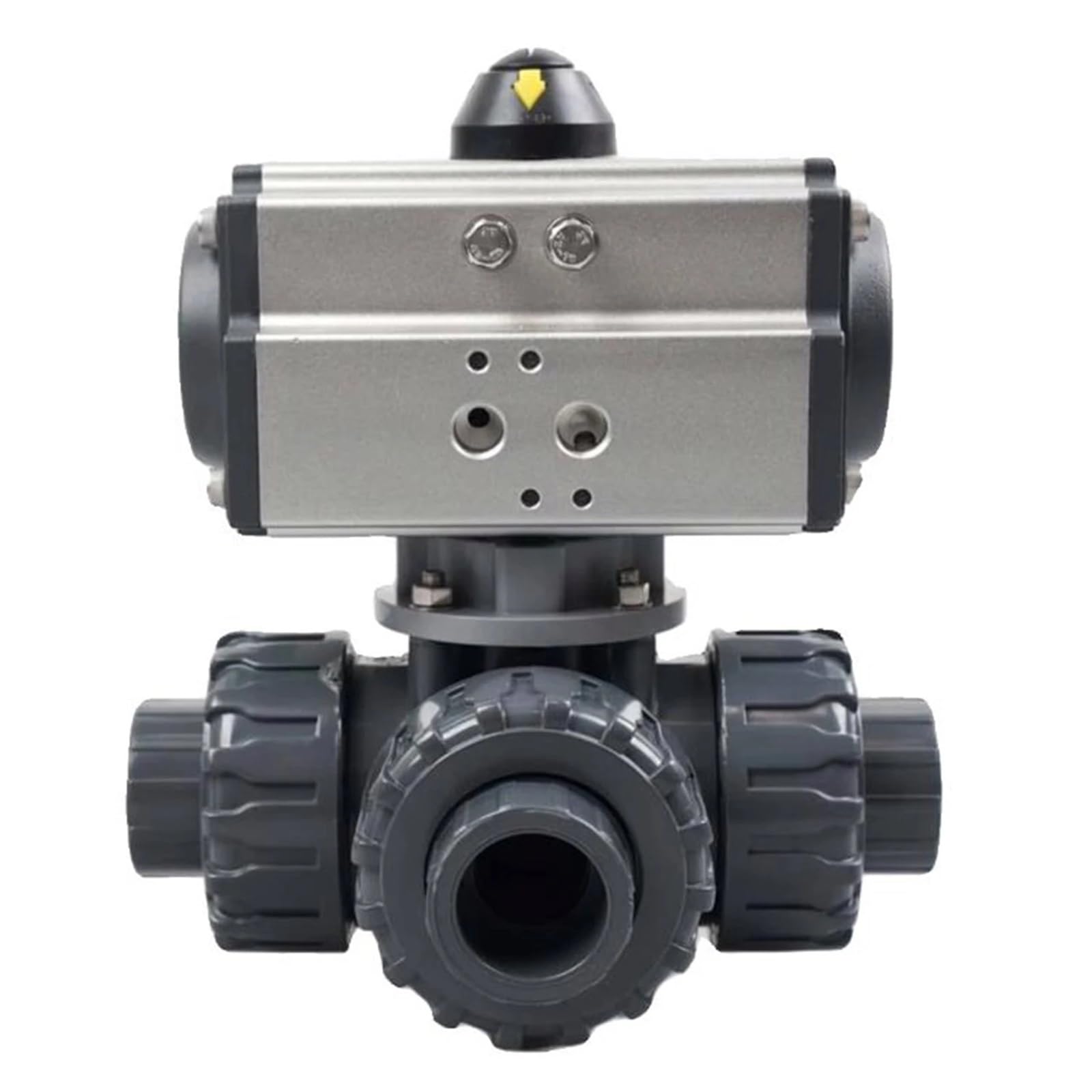 VSPPJYFG Pipe ID 63mm PVC 2" DN50 Union Connection Pneumatic Ball Valve Three Way T Type PTFE Sealing Double Acting Actuator