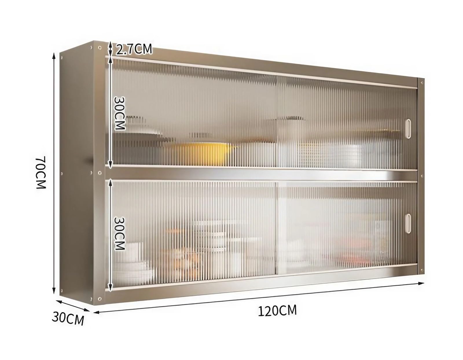 Armadietto da Parete Cucina in Acciaio Inox con Ante Scorrevoli, Pensile Cucina Sospeso, Armadio Murale Mobile Credenza per Bagno Ufficio(120x30x70CM)