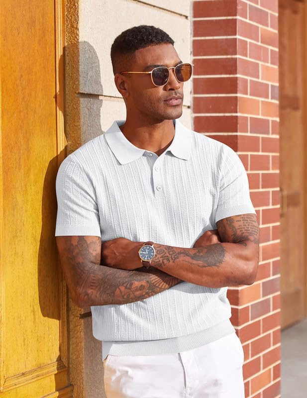 COOFANDY Mens Knit Polo Shirts Short Sleeve Slim Fit Textured Golf Polo Shirt Casual Summer Vacation T-Shirts - Image 3