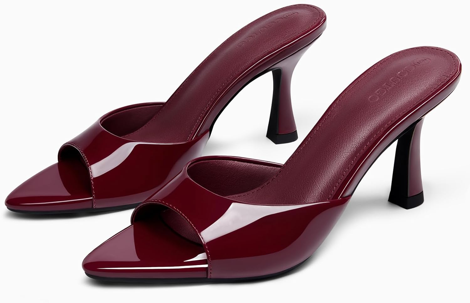 Coutgo Womens Heeled Mules Pointed Peep Toe High Heels Slip On Backless Mule Sandals Dress Shoes - Image 3