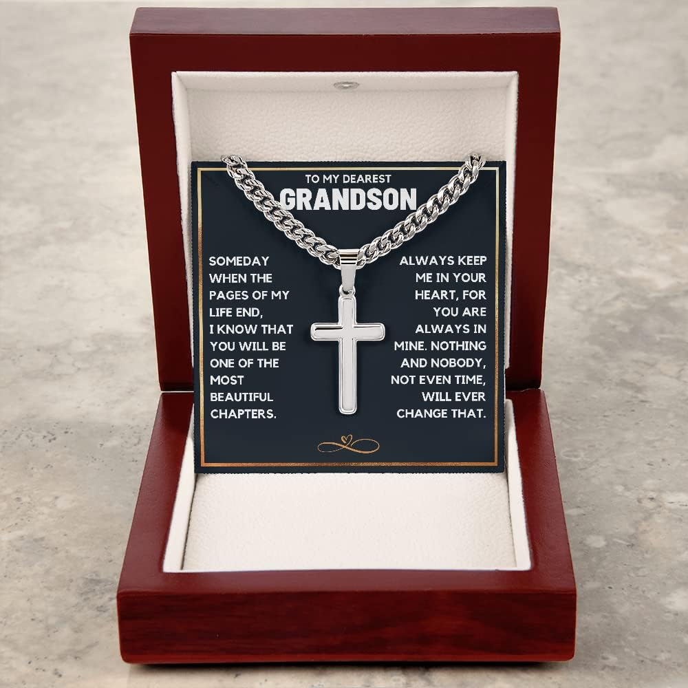 To My Grandson Necklace from Grandma | Cross Necklace with Message Card & Gift Box | Birthday, Graduation, Christmas, Easter Gifts for Grandson from Grandparents | Premium Stainless Steel - Image 2