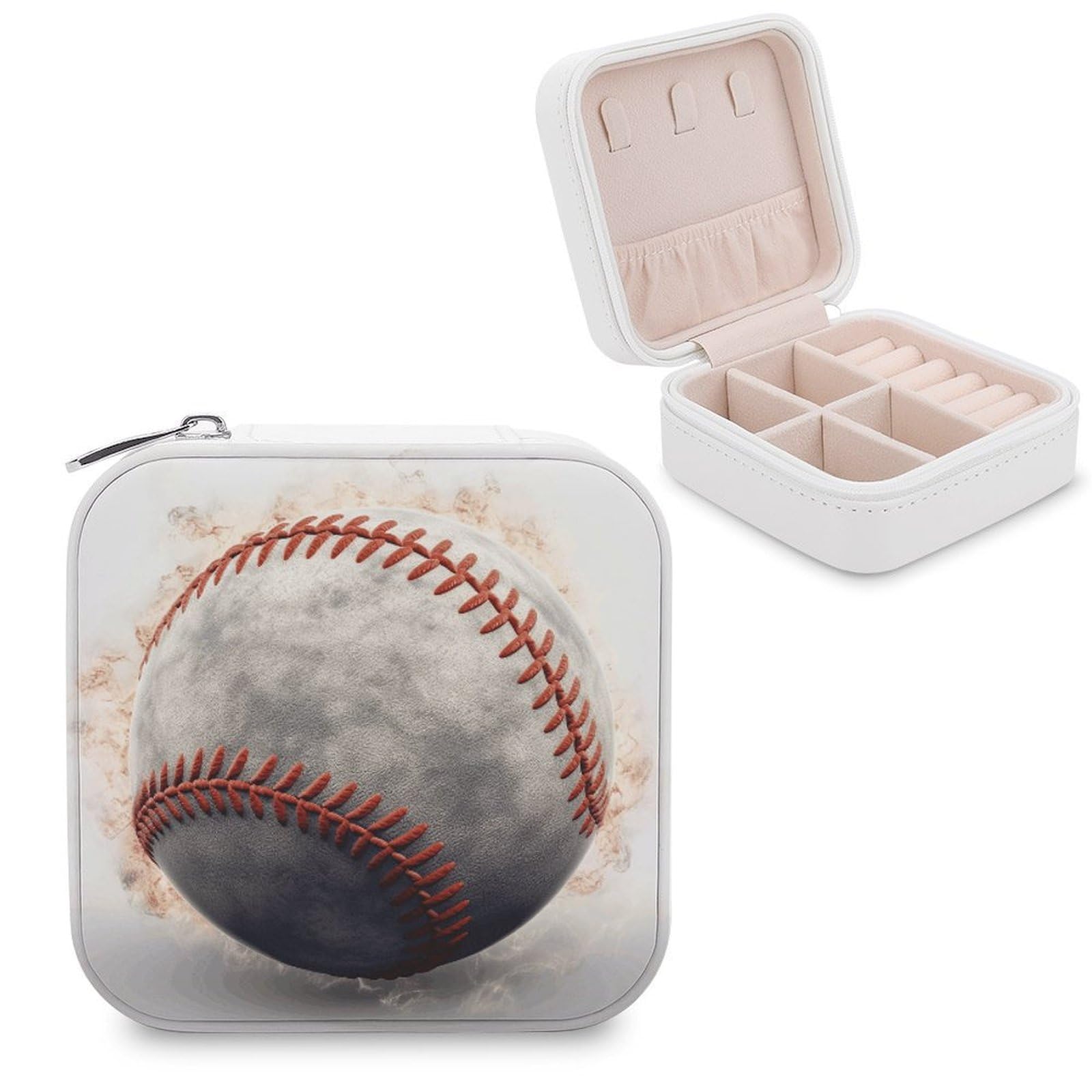 FekiLoot Baseball Jewelry Box Custom Jewelry Travel Case Pu Leather Trinket Organizer Box to Organize Ring Pendant Earring Small Portable Jewelry Storage Holder for Women