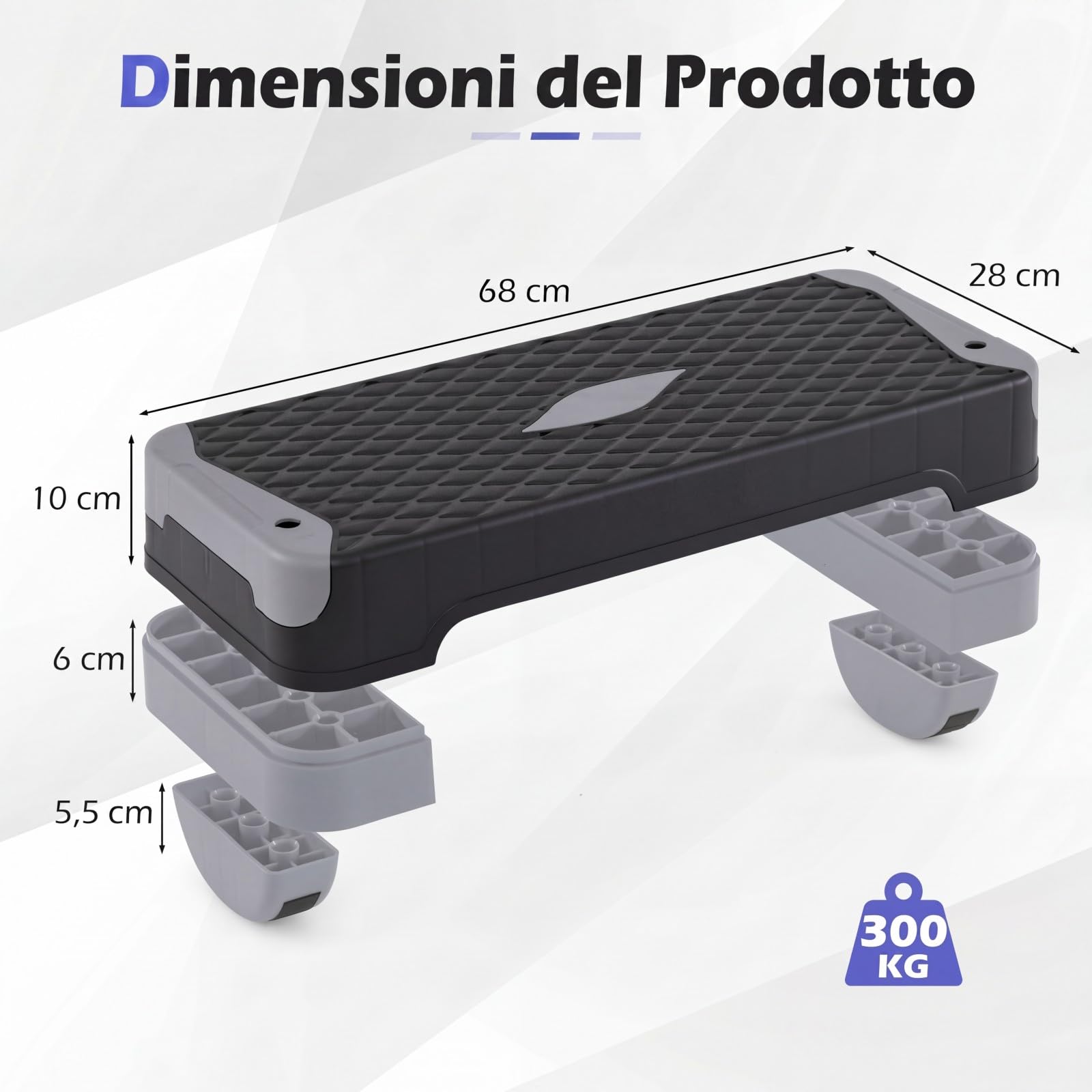 COSTWAY Step Fitness Antiscivolo e Regolabile in 4 Altezze | Stepper Fitness Casa e Palestra con Bande Resistenza, Rialzati e Allenatori Equilibrio, Esercizio Gambe, Glutei e Braccia