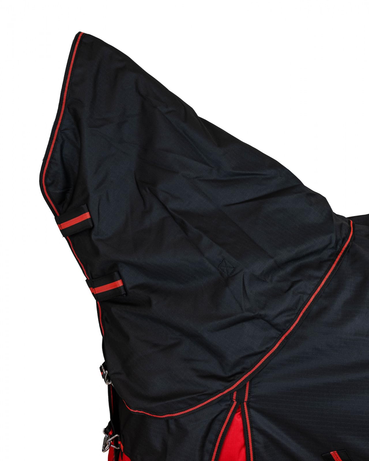 RL24 - Weidedecke Full Neck Basicline 600D Schwarz/Rot 135 cm (300g/m²) | Nylonfutter mit Füllung – Pferde Winterdecke – wasserdichte Outdoordecke mit Kreuzbegurtung – Pferdedecke