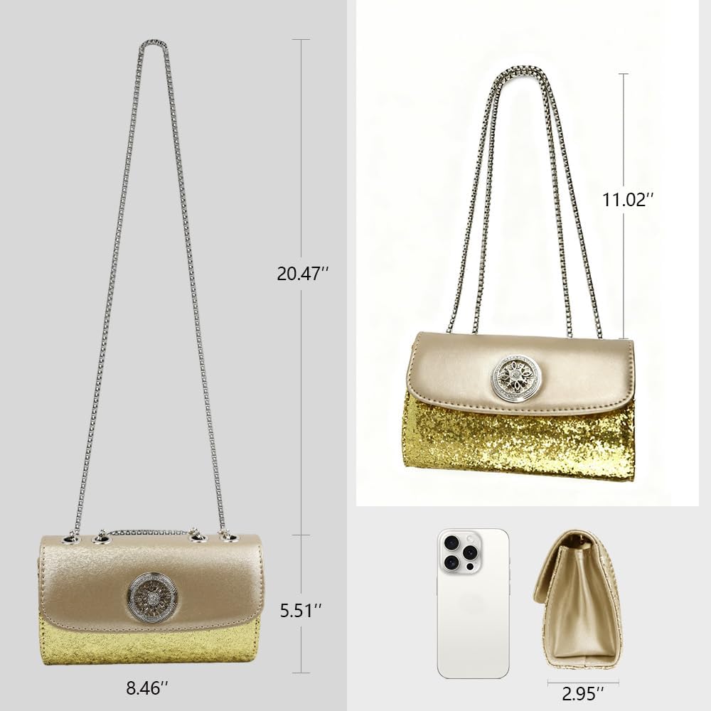 Gosect Shoulder Purses for Women Trendy Small Flap Leather Crossbody Bags Ladies Designer Clutch Purses with Chain Strap