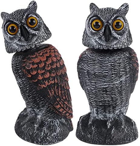 best bird deterrent for trees that actually work to keep your garden safe 8 Hausse 2 Pack Fake Owl Decoys to Scare Birds Away, Rotating Head Plastic Owl Bird Deterrents, 10.6 Inch Height Bird Scarecrow Nature Enemy Horned Pest Repellent for Outdoor Garden Yard
