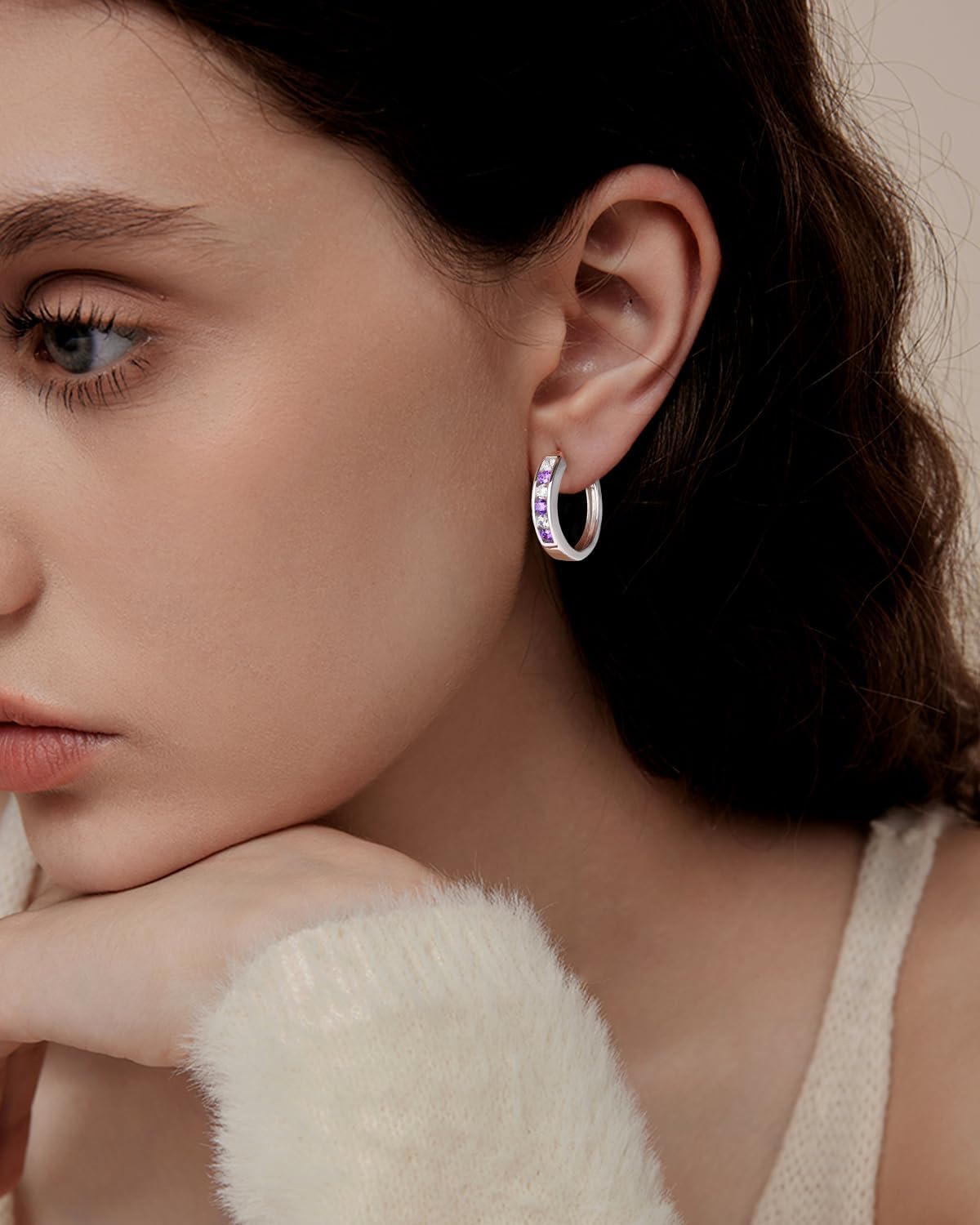 14K Gold Plated/925 Sterling Silver 18mm Birthstone Hoop Earrings for Women Hypoallergenic Lightweight Colorful Hoops (with Gift Box) - Image 4