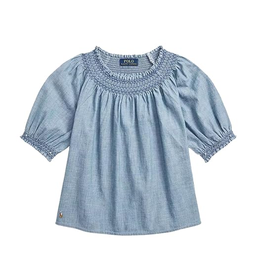 Ralph Lauren Polo Girls Smocked Cropped Chambray Top 6, Blue