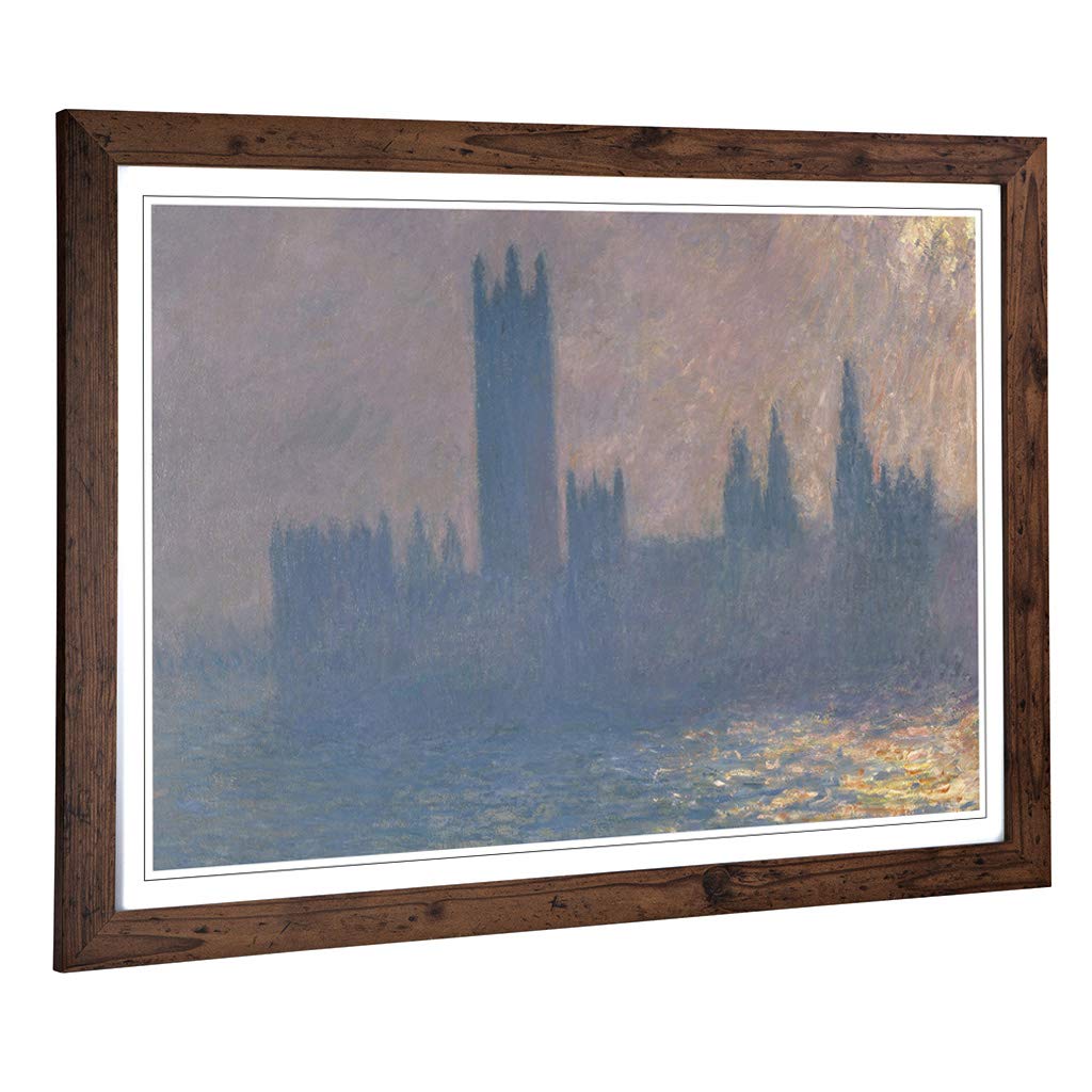 Big Box Art Framed Print of Claude Monet Houses of Parliment Design | Wall Art Picture | Home Decor for Kitchen, Living Room, Bedroom, Hallway, Walnut, A2 / 24.5x18 Inch / 62x45cm