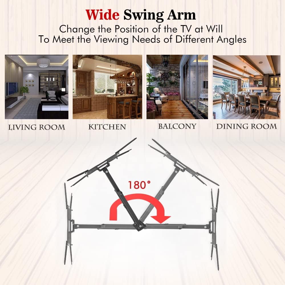 Wall Mount Articulating TV Bracket - TV Mount Swivel and Tilt -5°~15° for Most 26-55" Inch TVs - Full Motion Wall Mount Bracket TV Stand with Spirit Level - Max VESA 400x400mm, Up to 66lbs - Black