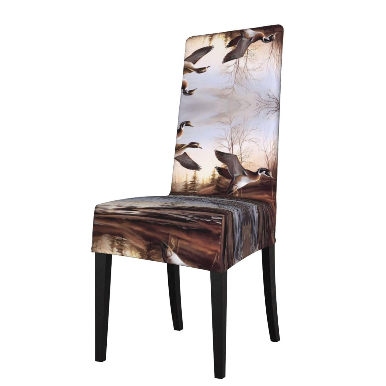HJFCZH Mallard Ducks Prints Dining Chair Throw Covers – Stretchable Slipcovers for Chair Seat Back – Protect Furniture from Kids & Pets – Easy Care, No Ironing Needed