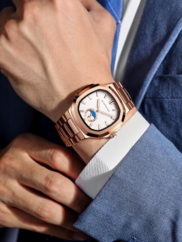 Image of Giordano Analog Watch for Men - Classic Moon Phase Design with Textured Dial, Durable Stainless Steel Strap, and Date Display