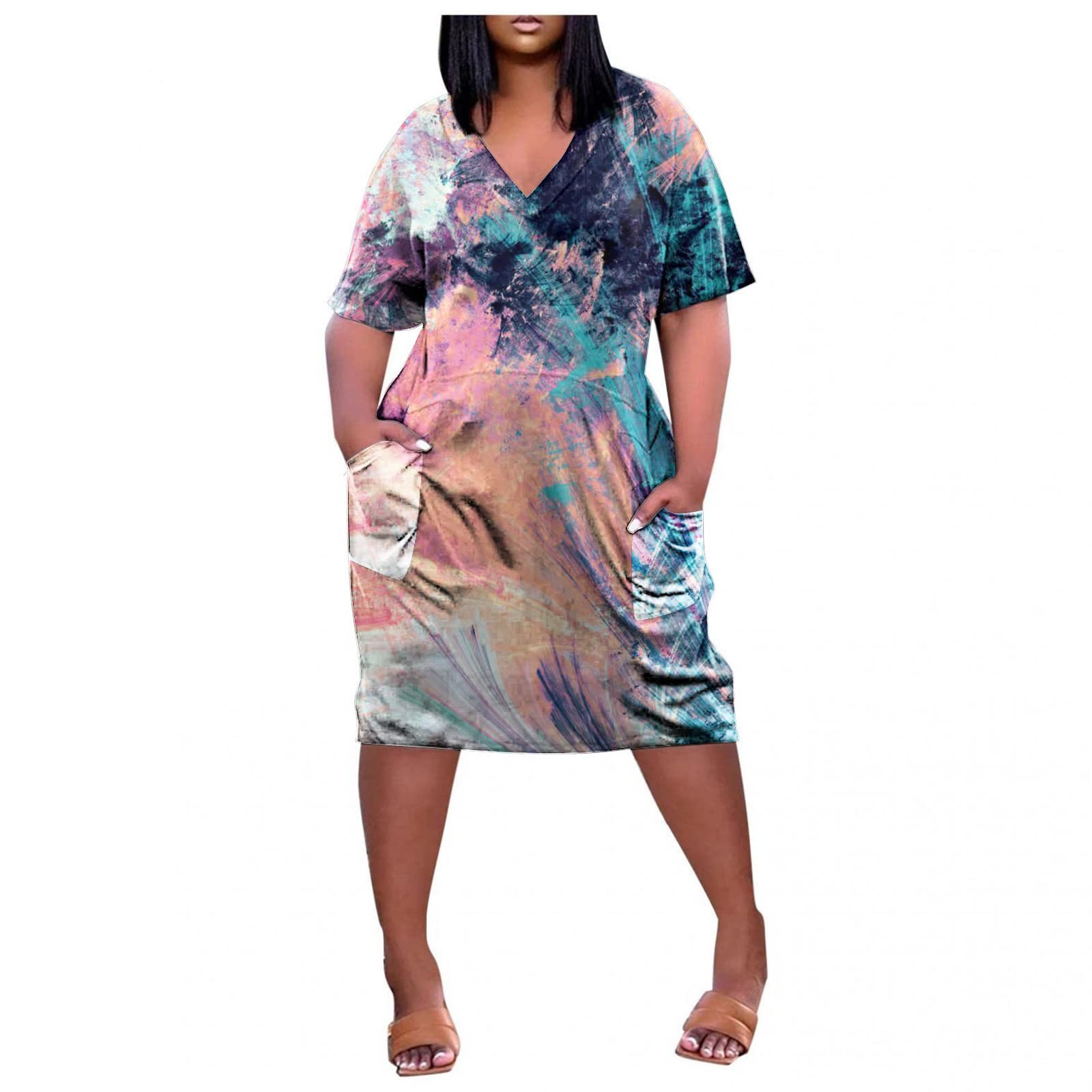 Petite Maxi Dresses Women Casual Plus Size V Neck Dresses