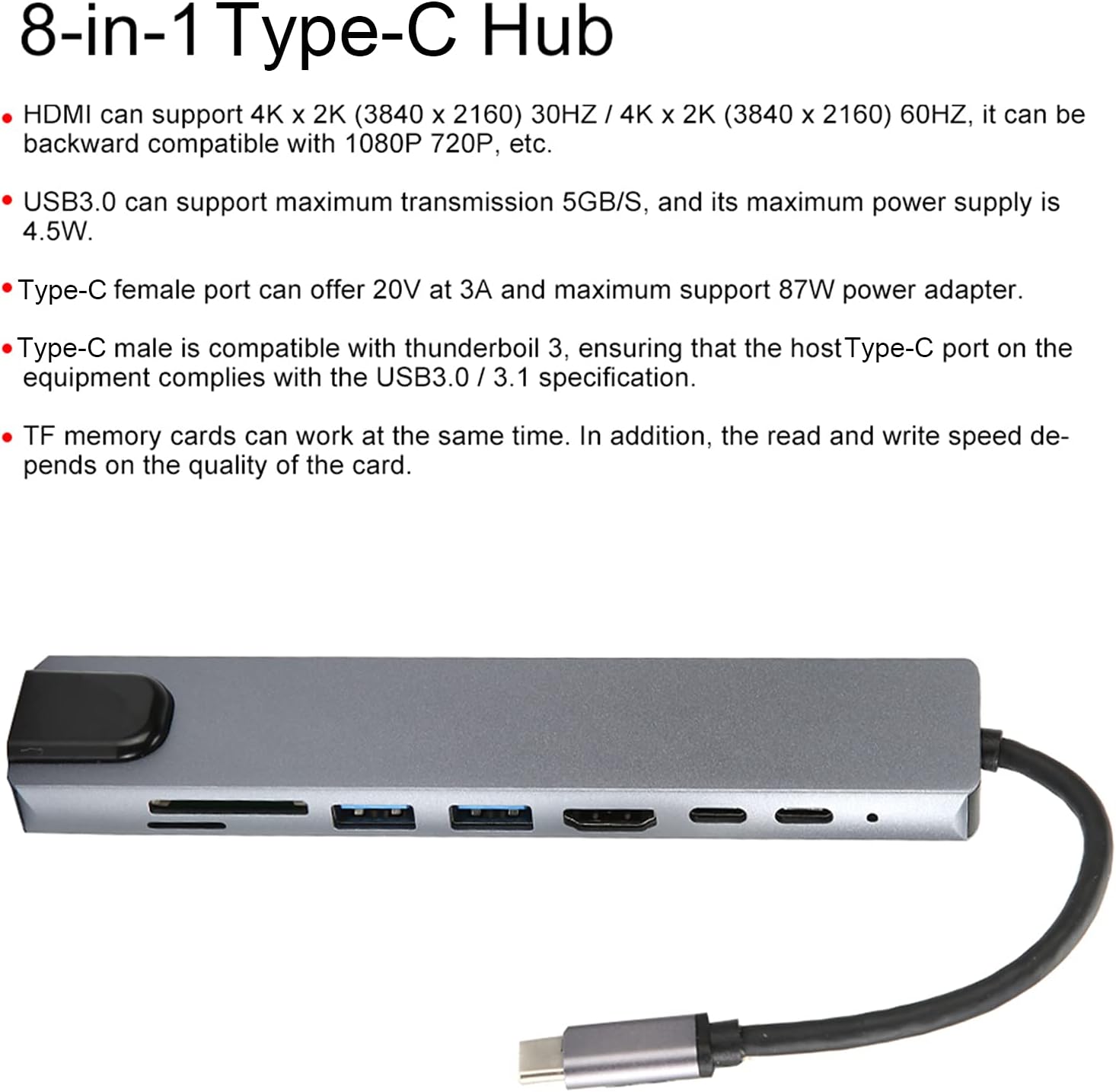 USB C Adapter with 4K, USB-C to Type-C USB 3.0 Hub RJ45 Ethernet Mini SDTF OTG Adapter