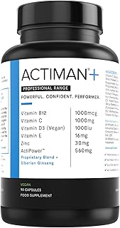 ActiMan+ High Strength Vitamins & Minerals for Men's Vitality & Health | Energy | Mind | Skin | Vitamin C + D + E | Vitamin B12 & B6 | Fenugreek | Siberian Ginseng | ActiPower Blend | Vegan 90 Caps