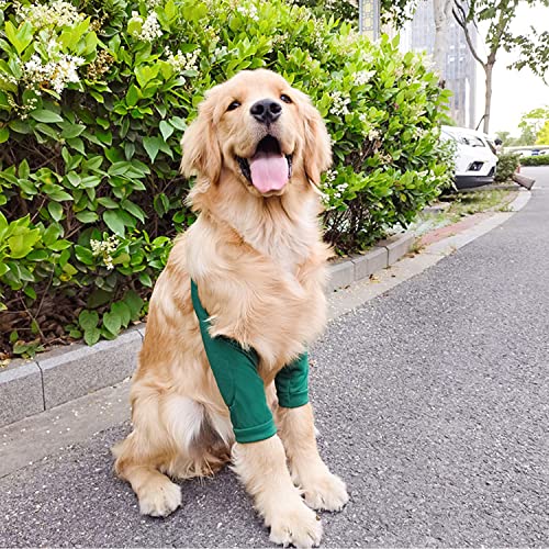 Image of HDKUW Dog Elbow Protector, Dog Front Leg Recovery Sleeve for Prevent Licking Wound, Elbow Sleeves with Mesh Pad for Medium Large Dogs Green L