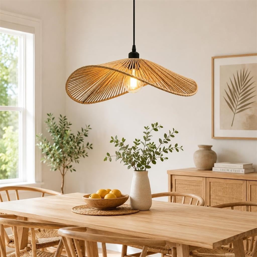 Lampadario In Rattan Forma Ventaglio Stile Boho Vintage Portalampada E27