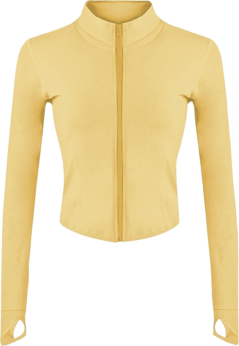 Chaqueta ligera para mujer Full Zip Running Track Workout Slim Fit Yoga Sportwear con agujeros para los pulgares