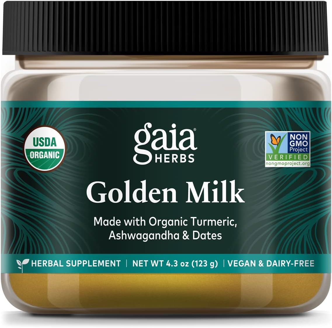 Gaia Herbs Golden Milk Supplement Powder - Made with Organic Turmeric Curcumin, Black Pepper, Ashwagandha, Dates, Cardamom, and Vanilla for an Ayurvedic Cup of Natural Calm - 4.3 Oz (35-Day Supply)
