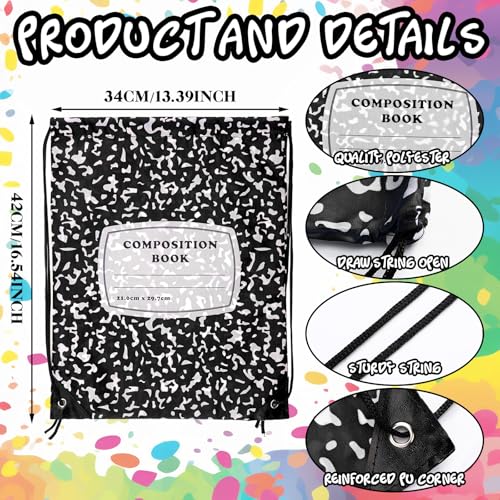 Image of 24 Pcs Back to School Composition Book Drawstring Bag Bulk 13 inchx16 inch Backpacks Carrying Folder Computer for Writing Teacher (Bright)