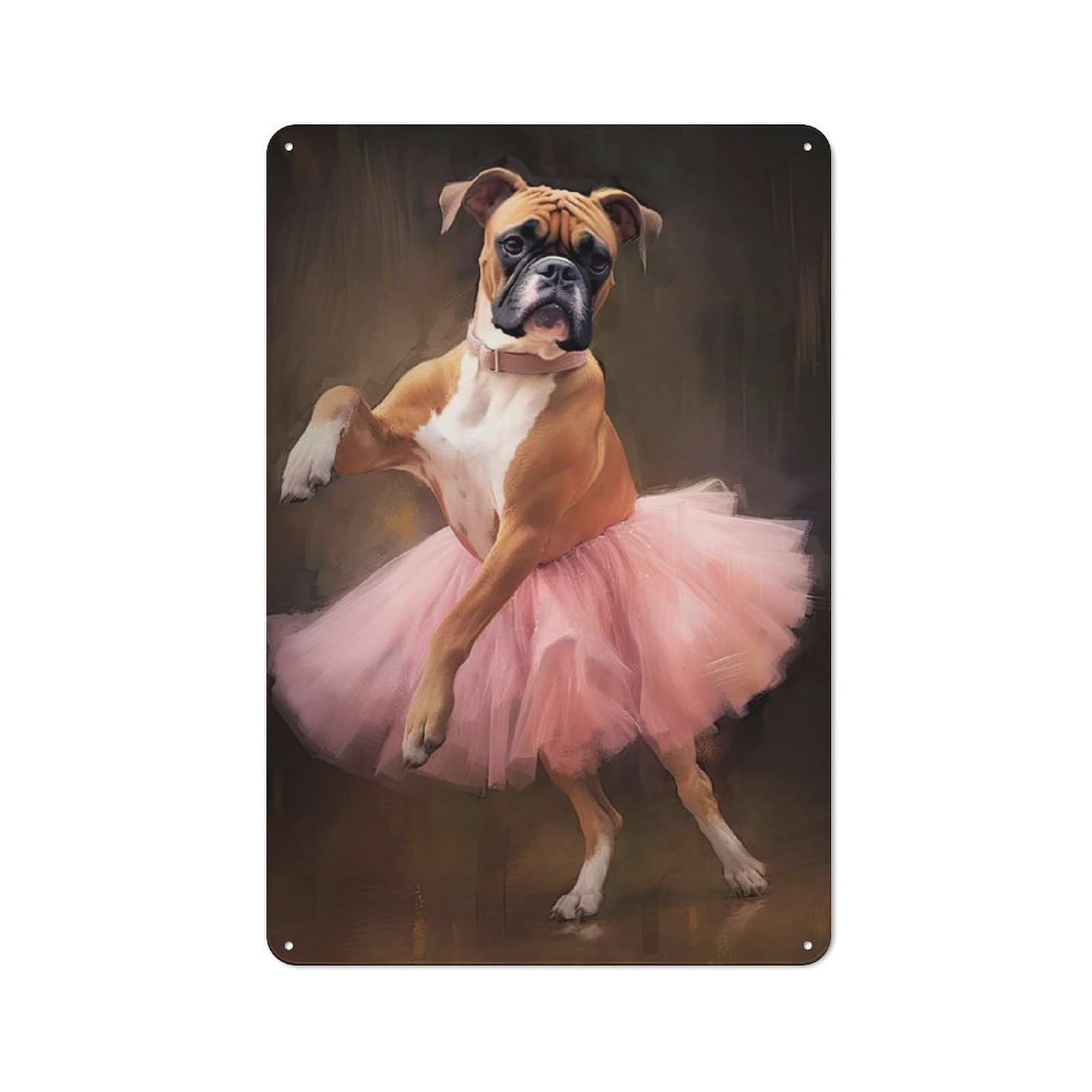 Classic Metal Plaque 30x20cm Featuring Boxer Dog Ballerina, Bistro Wall Plaque for Kitchen, Cafe, Pantry Or Dining Room