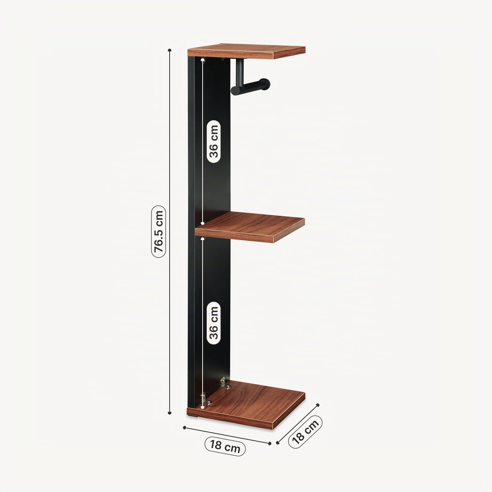 [en.casa] Mobile Portarotolo da Bagno Scaffale da Terra Porta Carta Igienica con 3 Ripiani e Barra Supporto Contenitore Rotoli di Riserva per WC Gabinetto 76 x 18 x 18 cm - Nero/Effetto Noce