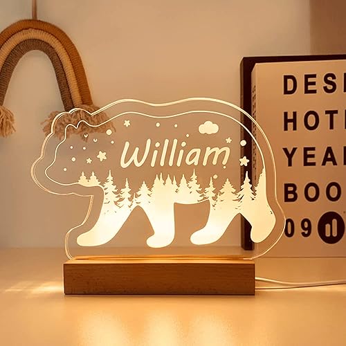 Personalized Night Light for Baby Kids, Custom Name Bear Led