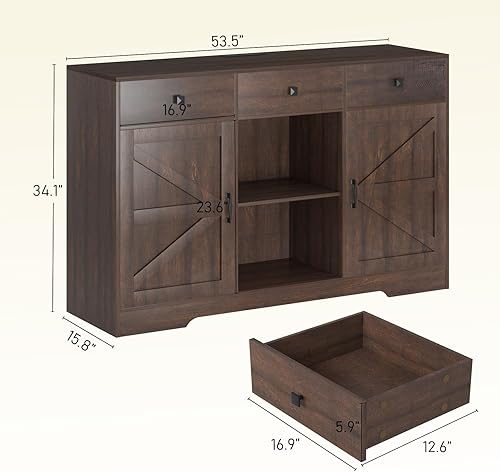 Miniatura 2 de Armario de bar de café de granja, gabinete de almacenamiento de buffet de cocina de 54 pulgadas con puertas y cajones, aparador de granja, mesa de