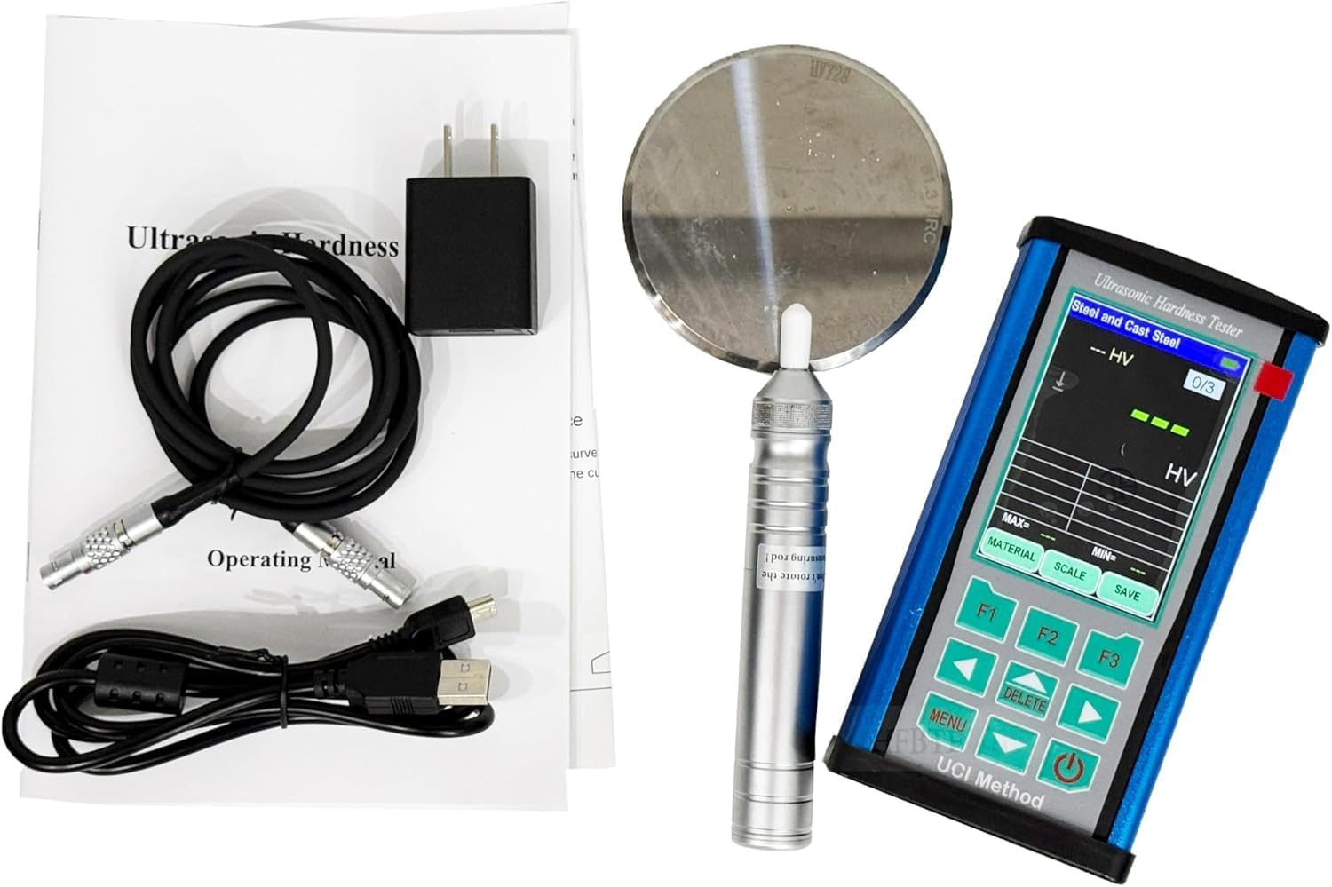 Professional Ultrasonic Hardness Tester Portable Ultrasonic Durometer For Surface hardness,Plasma Nitriding,Small Complex Formed Parts,Aluminum With Probe 1kgf Test force 10N HV HB HRB HRC HRA