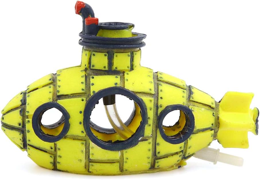 uxcell Aquarium Fish Tank Decoration Bubble Maker Yellow Spaceship Ornament 13x6x8cm