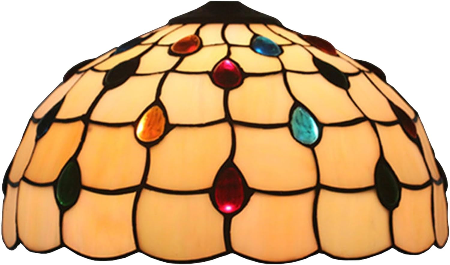 12 Inch Lamp Shade Replacement, Only Tiffany Style Stained Glass Lamp Chimney, Peacock Glass Beads Design, for Table Lamp, Pendant Light, Ceiling Fixtures,Beige