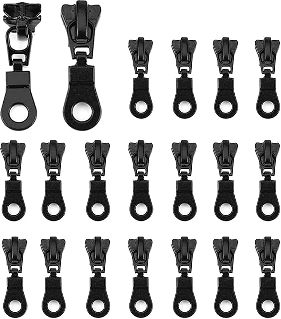 Zippers Repair Kit, Fydun Zipper Sliders 20pcs Metal Alloy Size #5 Zip Fastener Repair Replacement Kit Black for DIY Clothes Bags