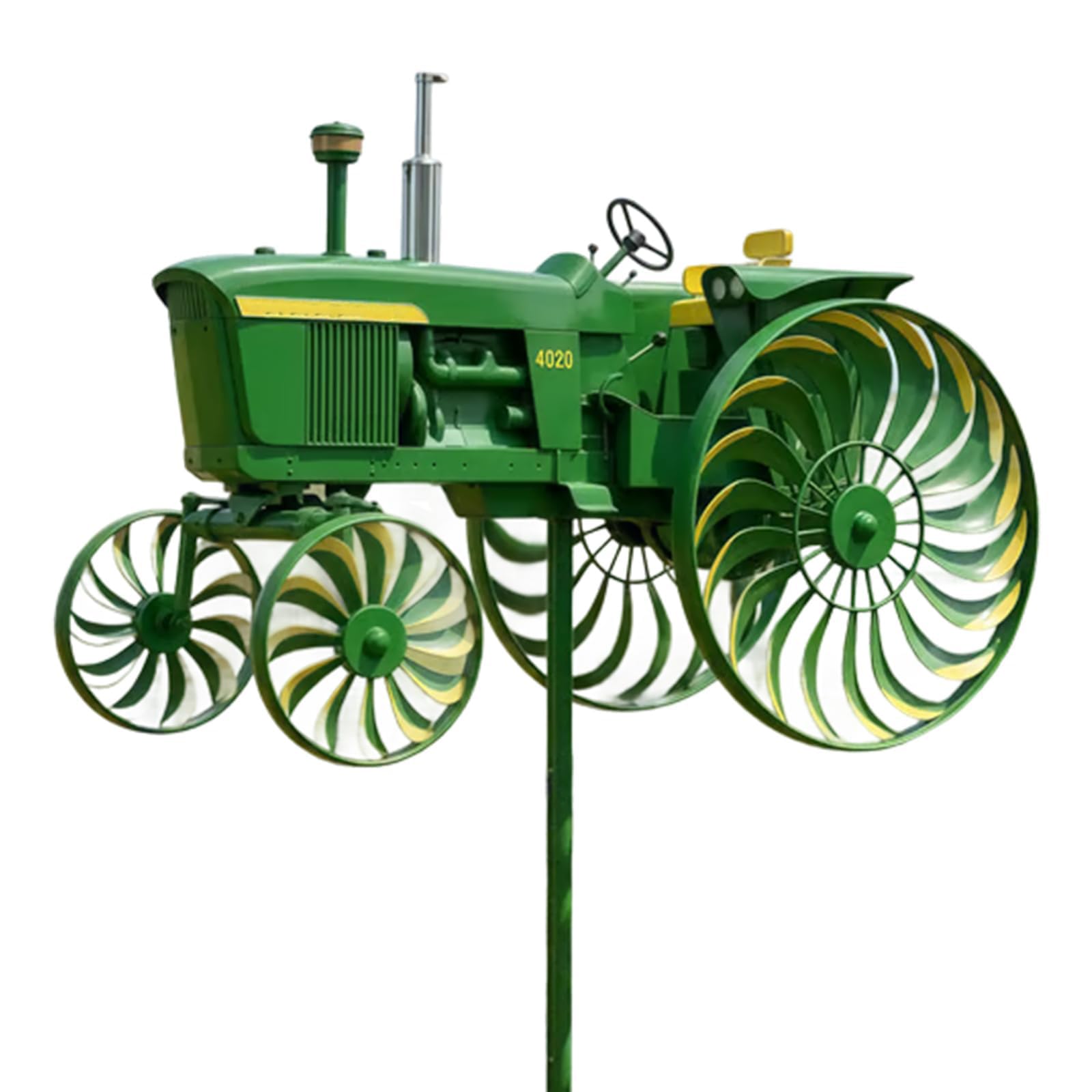 Garden Wind Spinner, Tractor Wind Spinner, Green Tractor Windmill Stake with Rotating Wheels, for Front Yard Patio Porch Backyard Lawn Flower Bed Holiday-Green