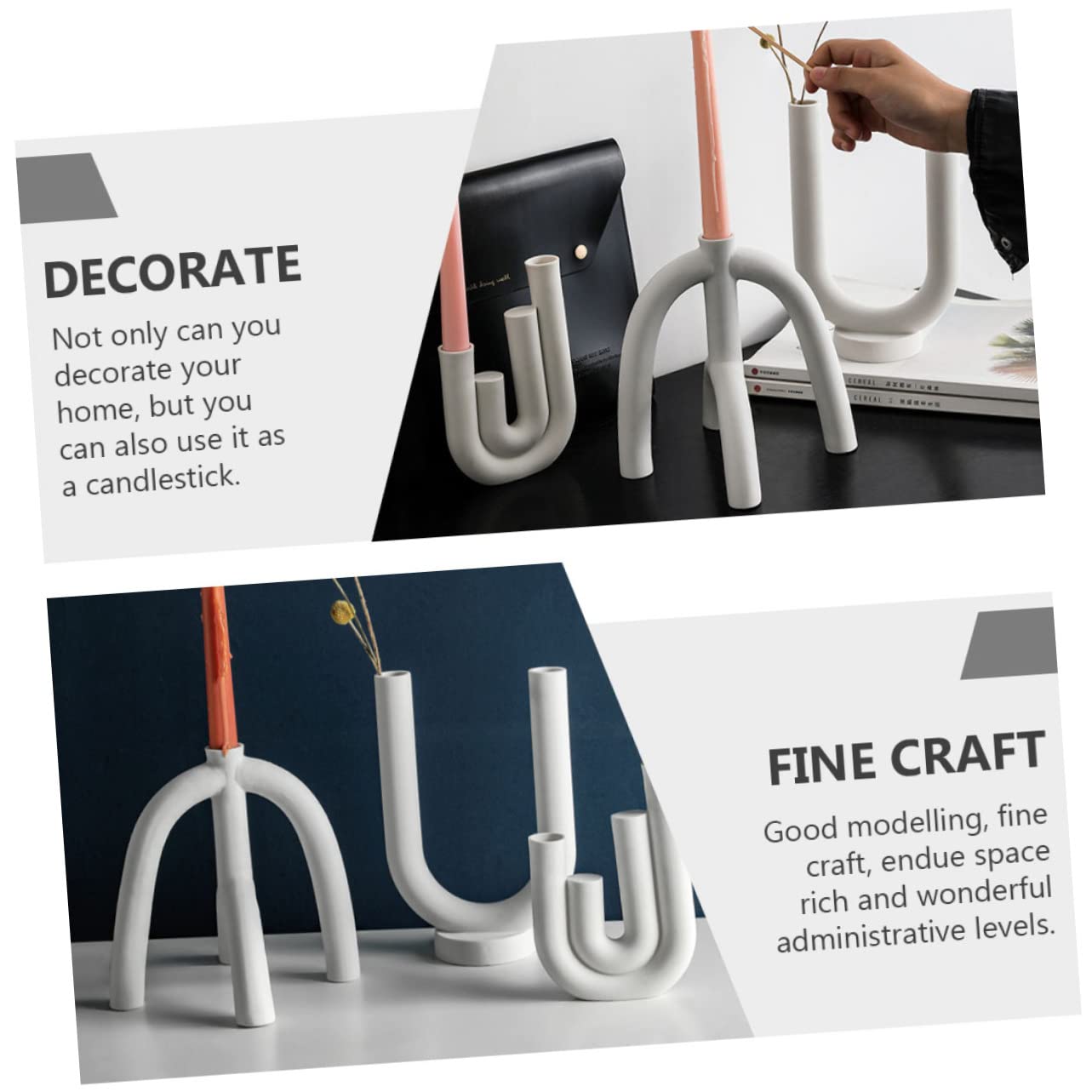 Ciieeo Candelabro y Uso Duradero Blanco Diseño Simple de Cerámica para Adorno del Hogar en Festivales y Bodas