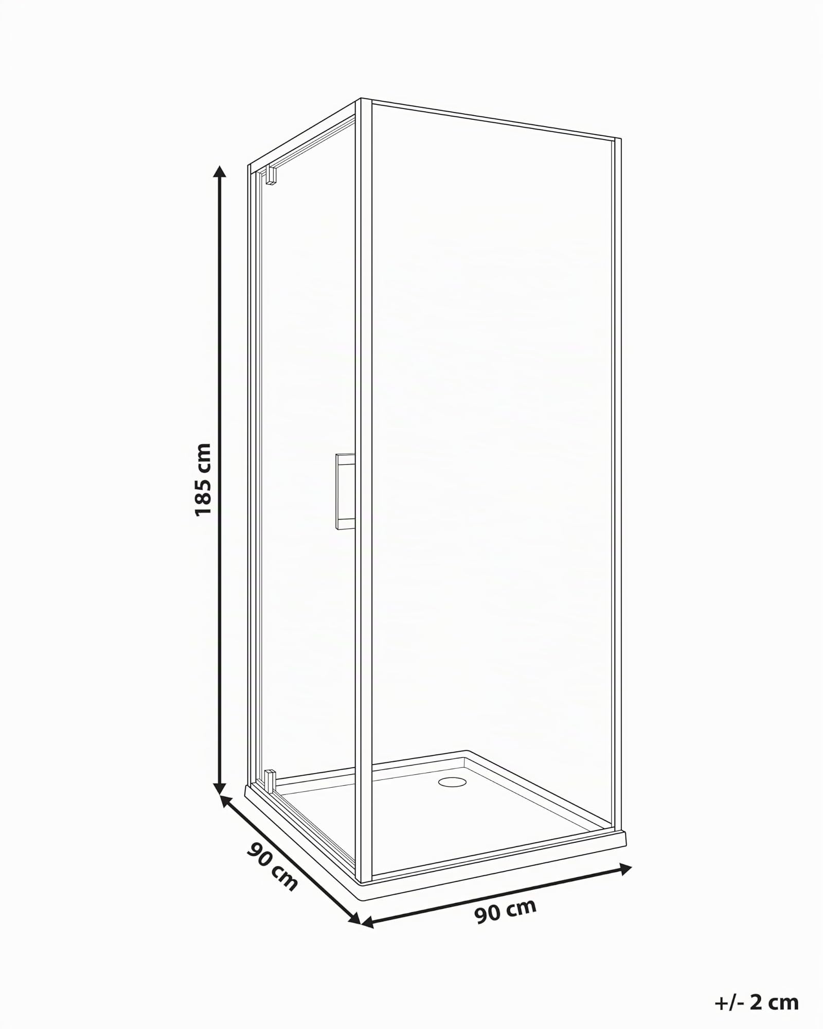 Cabina de ducha cuadrada de vidrio templado una puerta negro 90 x 90 x 185 cm Darli
