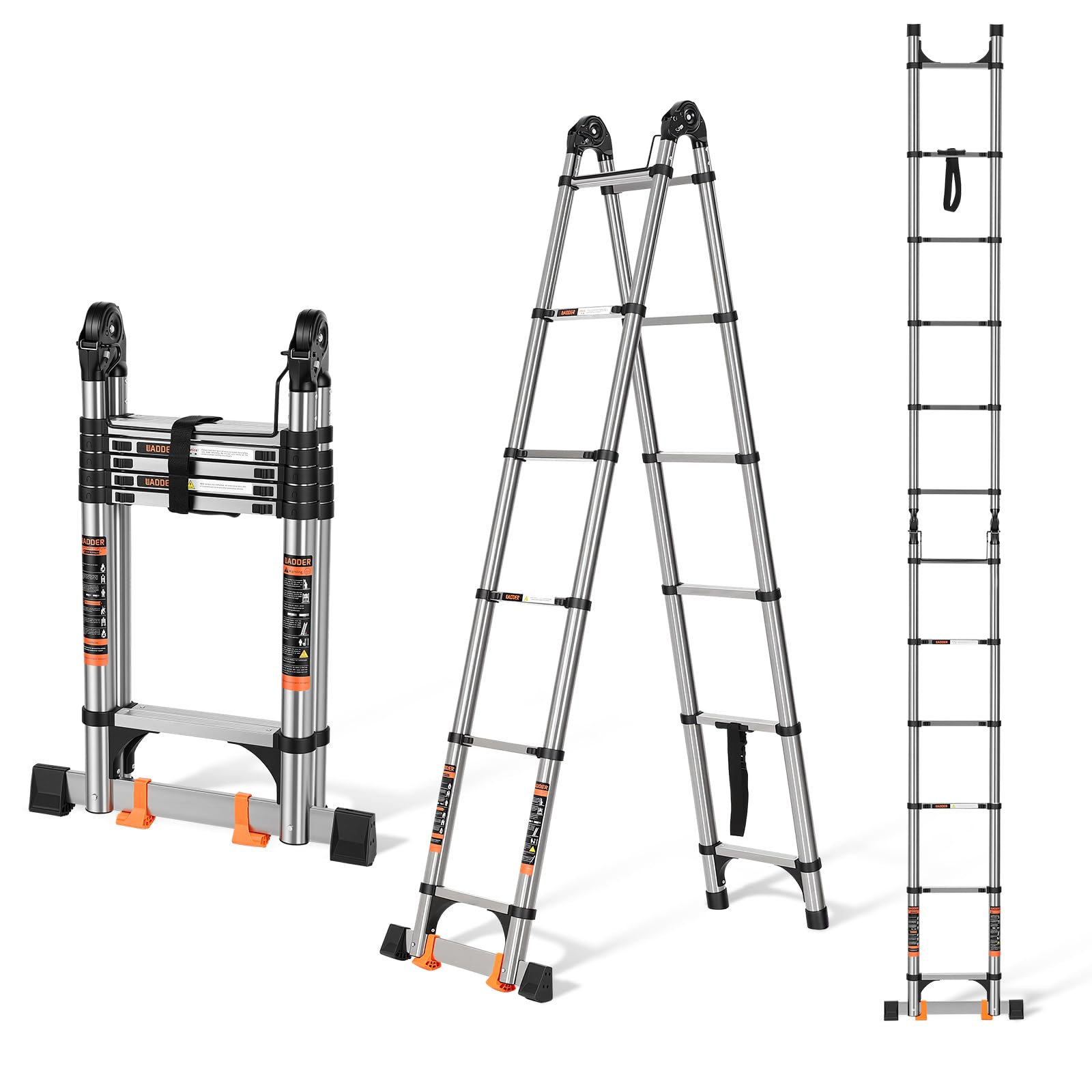 Telescoping Ladder 16.5 FT A Frame, Extension Ladder with Balance Bar Heavy Duty 330 lbs Max Capacity for RV or Outdoor Work