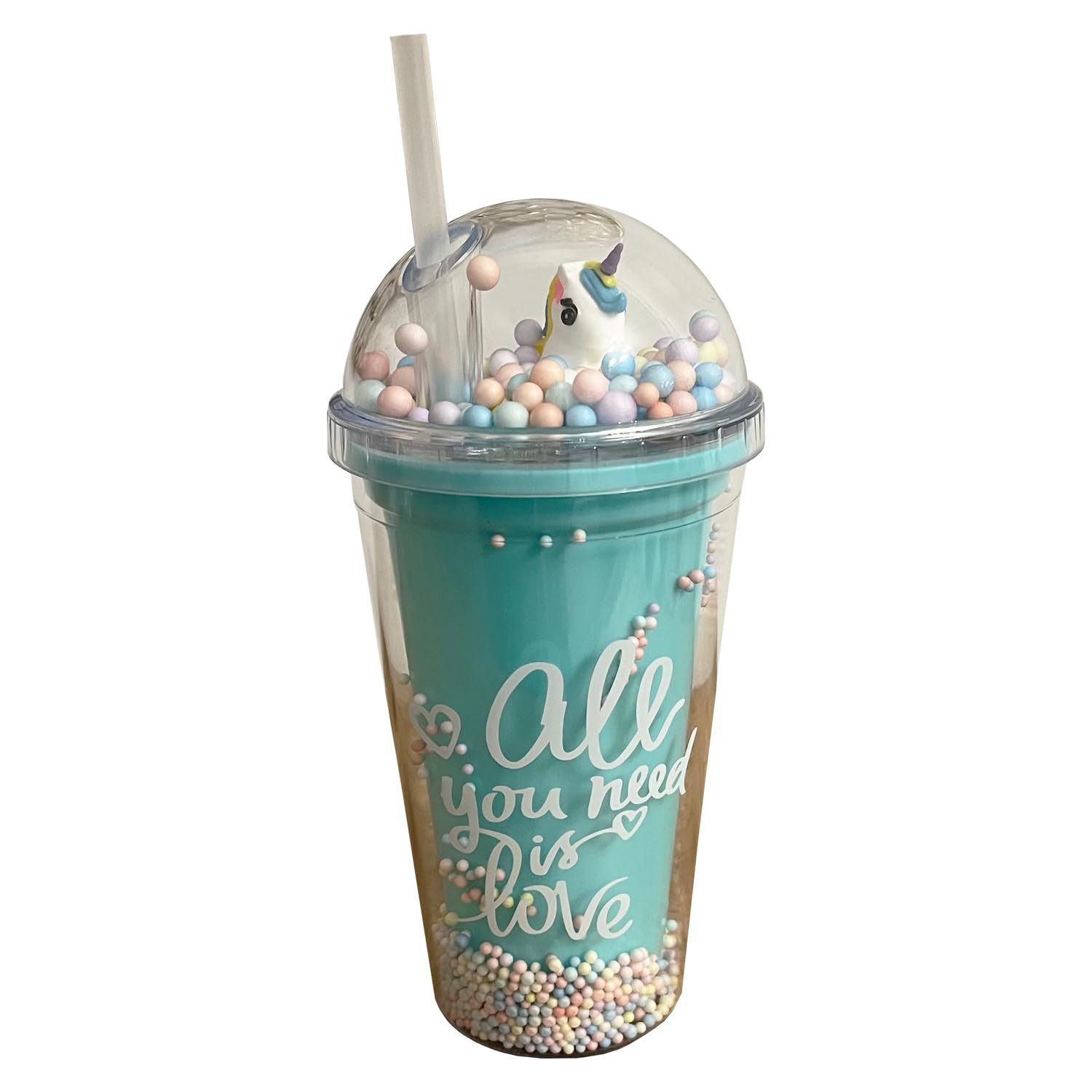 Gobelet Réutilisable Forreen 380ml - Design Licorne Kawaii Avec Paille - Double Paroi Isotherme