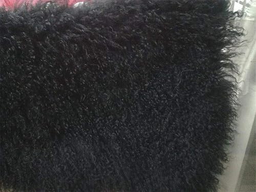 Miniatura 3 de Funda de almohada de piel de oveja mongol tibetana real, de piel de oveja mongol, súper suave, para sala de estar, dormitorio, 24 x 24 pulgadas,