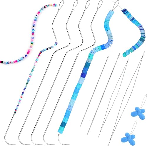 GarfxG 9 PCS Beading Needles Set, 3 Different Types Bead Spinner Needles | Curved Beading Needles for Bead Spinner, Big Eye Straight Seed Needles and Threaders for Sequin Embroidery DIY Crafting